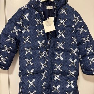 Kenzo Navy Puffer Coat with White Logo